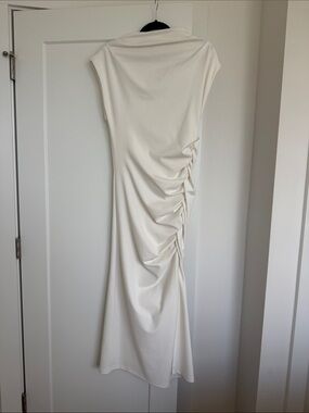 Anthropologie Cream Drape-Side Maxi Dress